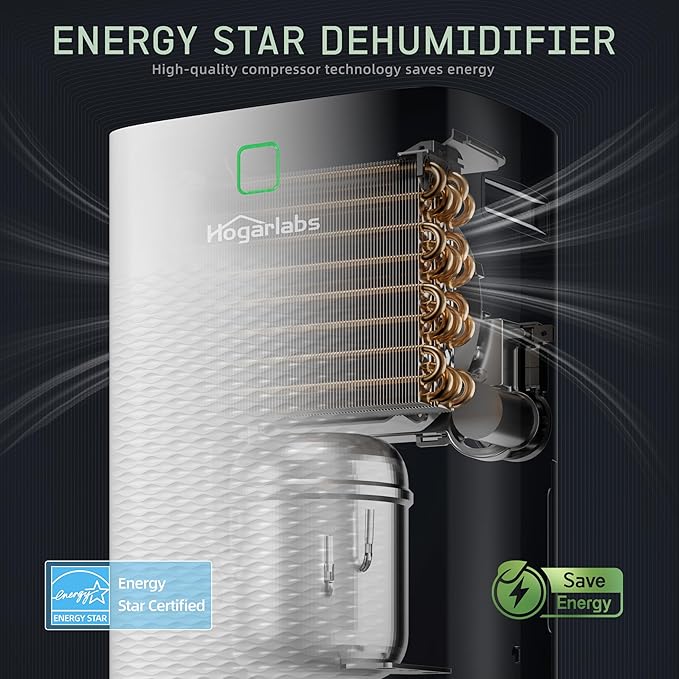 HOGARLABS 50 Pint Dehumidifiers for Home and Basements, with 3 Working Modes, Overflow Protection, and Auto Shut off Restart. Ultra Silent Dehumidifier with Drain Hose and Digital Control Panel.