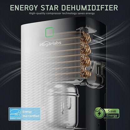 HOGARLABS 30 Pint Dehumidifiers for Home and Basements, with 3 Working Modes, Overflow Protection, and Auto Shut off Restart. Ultra Silent Dehumidifier with Drain Hose and Digital Control Panel.