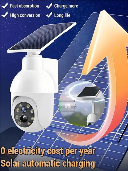 360-Degree Ultra-Bright Solar Light, Dummy CCTV Camera, Outdoor Motion Sensor Spotlight, IP66 Waterproof FloodLights, Wireless Decoy Fake PTZ Dome Security Camera for Porch Garden Patio Driveway