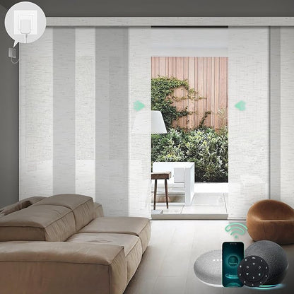 Yoolax Custom XL Smart Sliding Door Blinds, Motorized Sliding Panel Blinds Compatible with Alexa, Light Filtering Vertical Blinds for Glass Doors, Patio Doors, Closet Doors, Half Shading Starry White