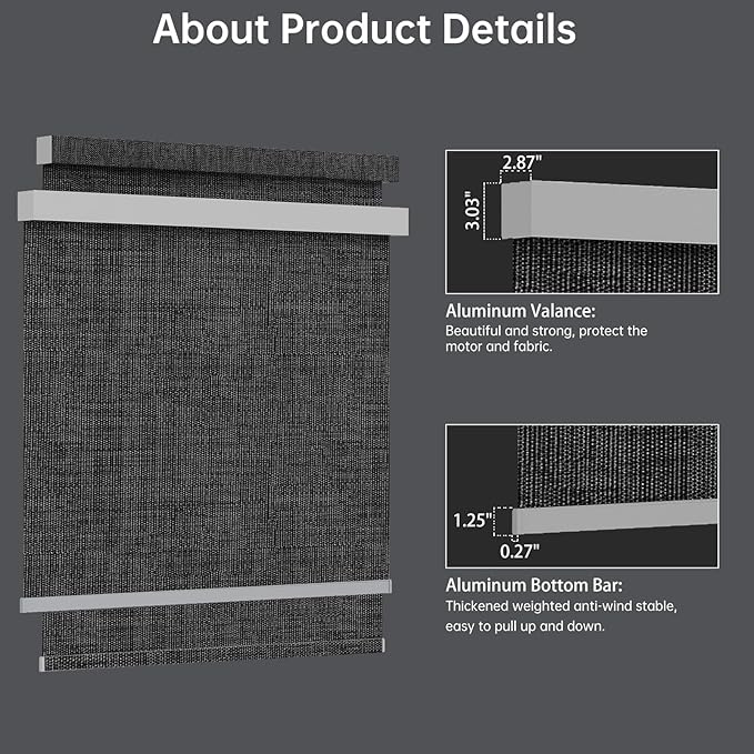 Motorized Blinds with Remote, Blackout Smart Blinds for Windows Automatic Roller Shades Compatible with Alexa, Motorized Shades Customized for Bedroom Home Office (Blackout-Dark Gray)