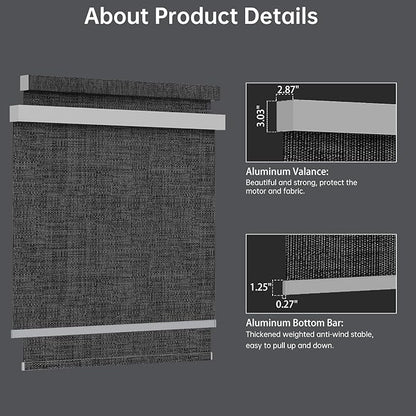 Motorized Blinds with Remote, Blackout Smart Blinds for Windows Automatic Roller Shades Compatible with Alexa, Motorized Shades Customized for Bedroom Home Office (Blackout-Dark Gray)