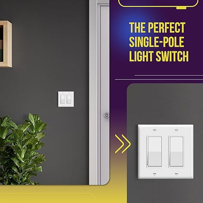Enerlites Light Switch On/Off Paddle Wall Switch 91150-W | 15 Amp, 120V/277V, AC, Single Pole, 3 Wire, Grounding Screw, Residential and Commercial Graded Light Switch, UL Listed | White - 20 Pack