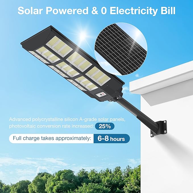 OKPRO 10000W Solar Street Lights Outdoor - Solar Lights Outdoor Waterproof Motion Sensor, Solar Parking Lot Lights Commercial Dusk to Dawn, LED Street Light Solar Powered for Outside, Yard