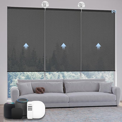 Motorized Coupled Shades, Falme Resistant Smart Solar Shades for Large Windows Automatic Blinds Compatible with Alexa, Electric Roller Blinds Customized for Home Office(5% Openness Black)