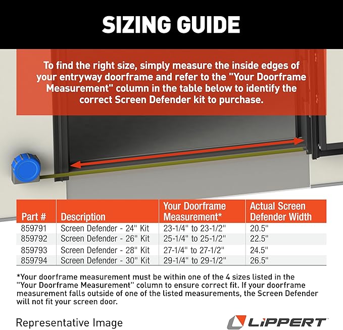 Lippert 859792 Screen Defender RV Entry Door Screen Protector, 26-inch Door (22.5" Screen Kit) , Black