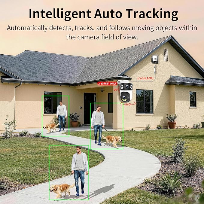 Luovisee Dual Lens Security Camera Outdoor/Indoor,Wired Camera for Home Security for Plug-in 24/7 Continuous Recording,360° View Pan/Tilt,Siren Alarm,Two Way Audio,2.4GHz Wi-Fi