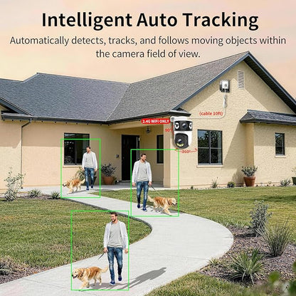 Luovisee Dual Lens Security Camera Outdoor/Indoor,Wired Camera for Home Security for Plug-in 24/7 Continuous Recording,360° View Pan/Tilt,Siren Alarm,Two Way Audio,2.4GHz Wi-Fi