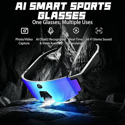 AI Smart Glasses with Camera, 1080P Video Recording Sunglasses, ChatGPT Voice Assistant, Dual Mic ENC & Bone Conduction Open-Ear Audio, 139 Languages Translation for Cycling Travel, 300mAh