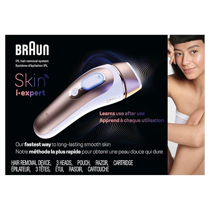 Braun Smart IPL, Skin i·Expert Pro 7, VOGUE's Best Hair Removal Device, IPL Hair Removal for Women and Men, Permanent Laser Hair Reduction At-Home, World's 1st Smart App, 3 Heads, IPL7243