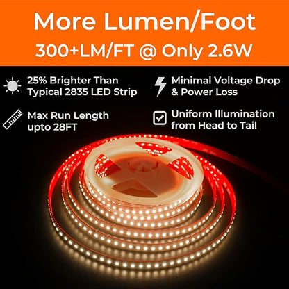 24V 2835 LED Strip Lights 3000K, 300+LM/FT, 32.8FT, UL Listed, CRI95, High Density 160LEDs/m Tape Light, Cuttable, Dimmable, VHB Equipped, for Pros, Displays, Highlightings (NO Power Supply)