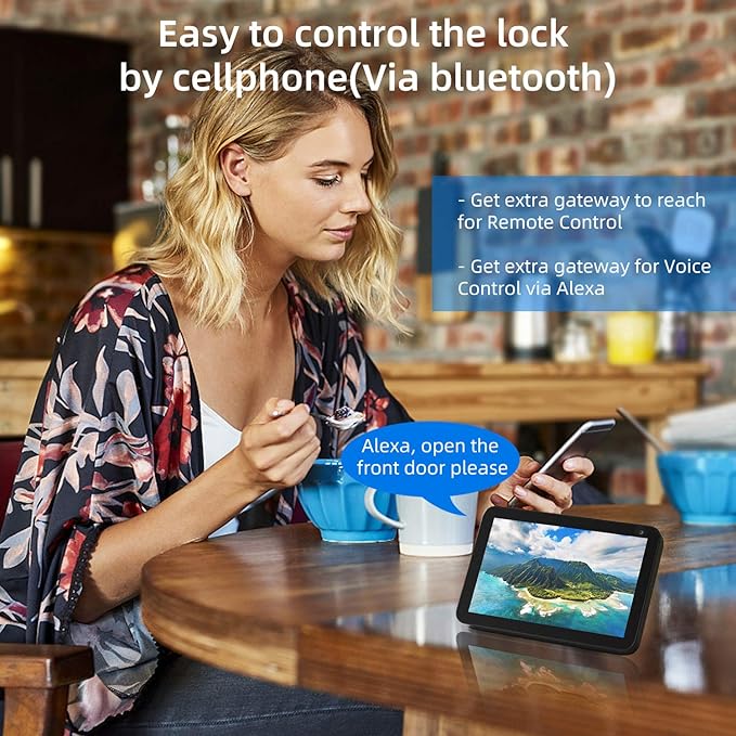 Keyless Entry Door Lock Handle: SMONET Smart Front Door Lock Set Alexa Deadbolt Locks with Handle Bluetooth Electronic Digital Keypad with APP Voice Control Keyfob Auto for Home