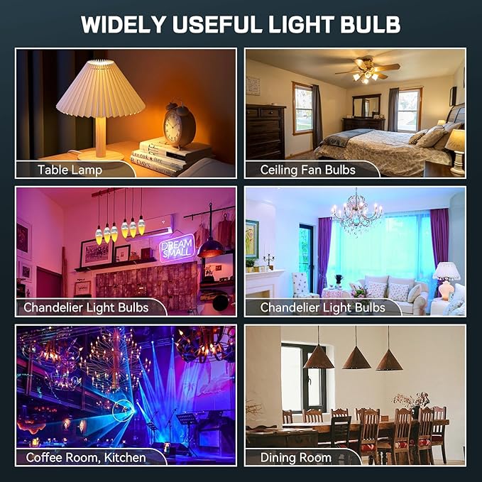 Pilipane E14 Color Changing Light Bulb, 3W RGBW Bulb Candle Base with LED Bulbs, Smart Light Bulbs for Home, Party, Christmas for Mood Lighting
