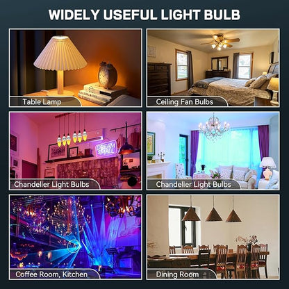 Pilipane E14 Color Changing Light Bulb, 3W RGBW Bulb Candle Base with LED Bulbs, Smart Light Bulbs for Home, Party, Christmas for Mood Lighting