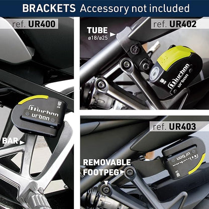 URBAN UR10 Approved Motorcycle Disc Lock with Smart Alarm | 120dB, LED, Warning, A+ Sensitivity, X2 ON | SRA & Sold Secure Gold Tested Anti-Theft for Motorbike | 10mm Double Locking, Hardened Steel