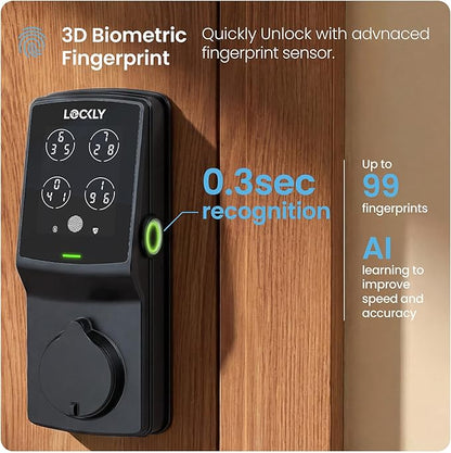 Lockly Guard Deadbolt PGD728WPU Commercial Smart Lock – UL10B/10C Fire Rated Keypad Deadbolt with Fingerprint, Wi-Fi & Bluetooth, Alexa & Google Compatible, 8 AA Batteries, Rekeyable Door Lock