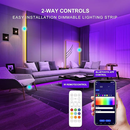 Pandery RGB COB LED Strip Light with Remote and app Control,Music Synchronized Color Change 24V RGB led Strip,16.4FT/5M,10mm Wide,Indoor RGB Lights for Bedroom,Game Room,Bar,Party