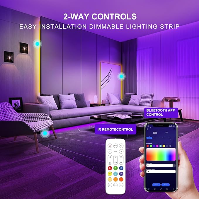 Pandery RGB COB LED Strip Light with Remote and app Control,Music Synchronized Color Change 24V RGB led Strip,25FT/7.5M,8mm Wide,Indoor RGB Lights for Bedroom,Game Room,Bar,Party