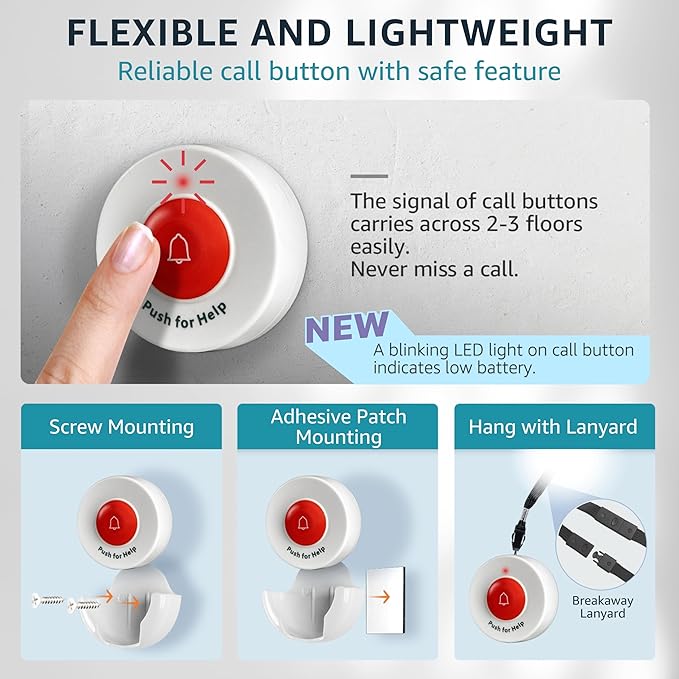 Call Button for Elderly and Caregiver Pager Portable SOS Alert System Alarm for Nurse Call Seniors Patients Emergency Home