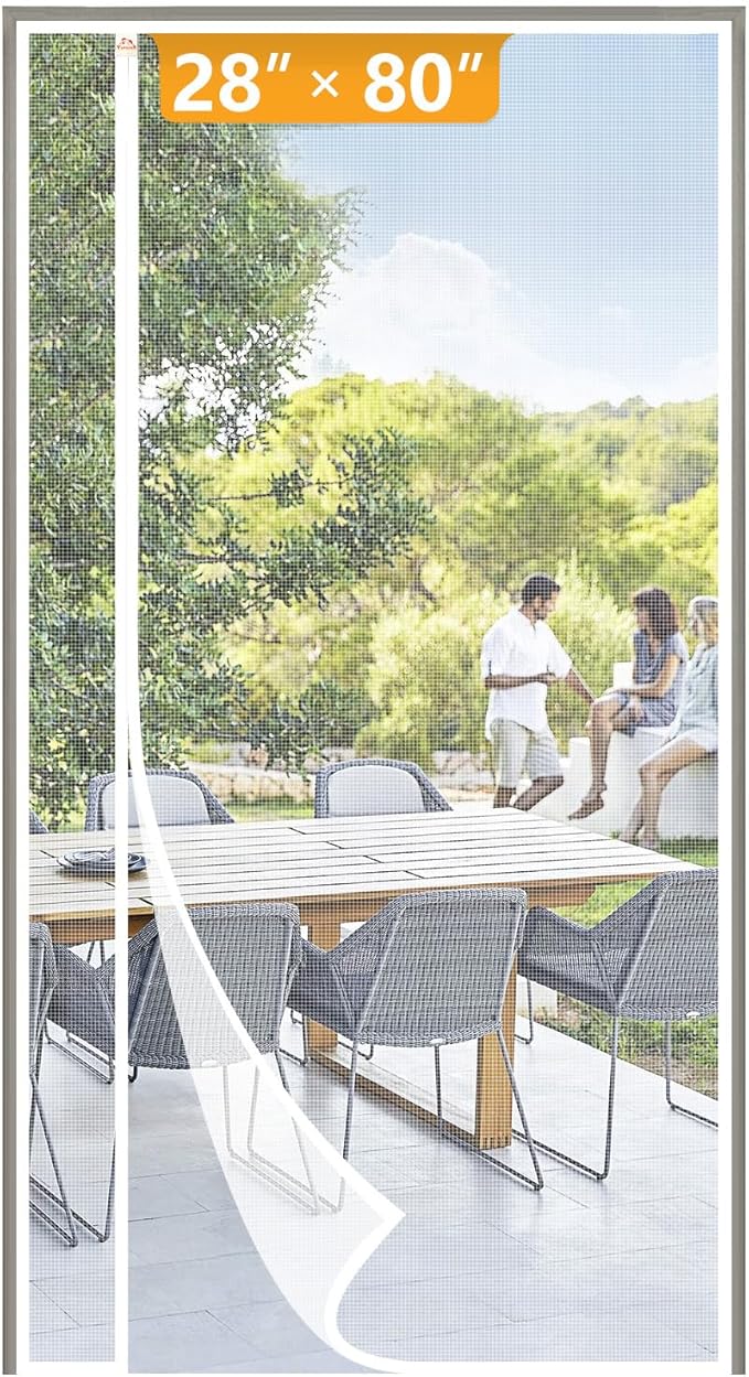 Yotache White Reversible Side Opening Magnetic Screen Door Fits Door Size 28 x 80, Unobstructed View Upgraded Polyester Mesh for Back Door, Actual Screen Size 30" x 81"