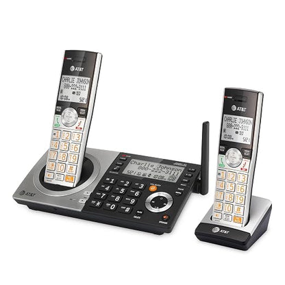 AT&T CL83207 DECT 6.0 Expandable Cordless Phone with Smart Call Blocker, Silver/Black with 2 Handsets