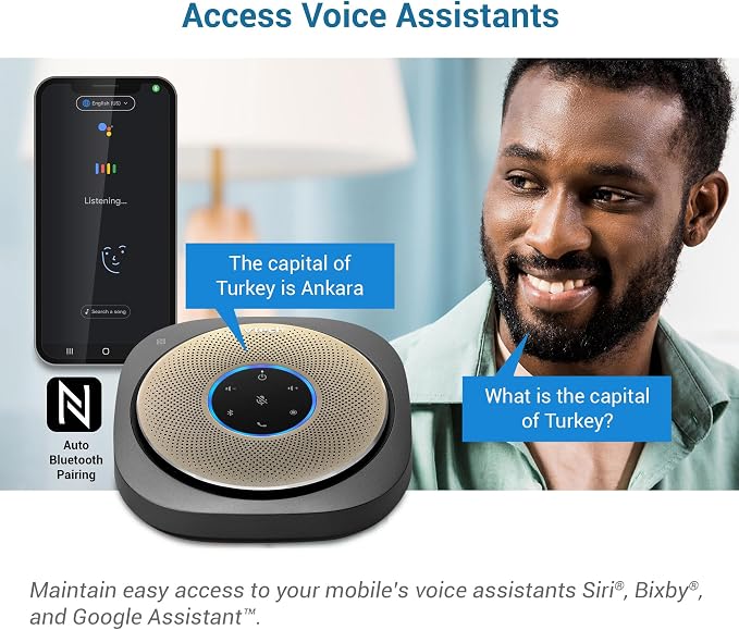 VTech VCS601-2 Bluetooth Conference Speakerphone - 360° Premium Voice Pickup with 6 Microphones, Smart NFC Connect, 24H Call Time with HD Audio, Reverse Charging USB C, Voice Assistant, Home Office