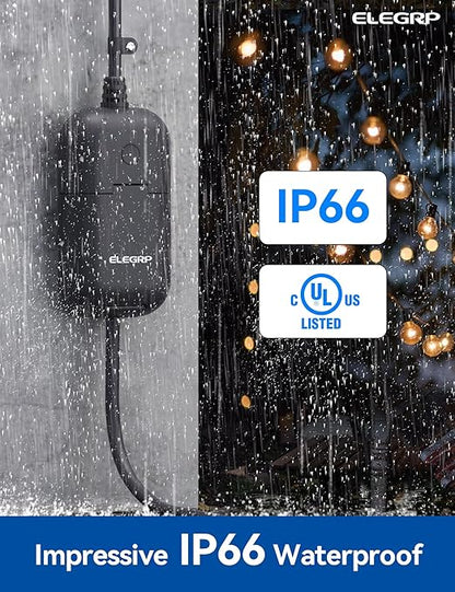 ELEGRP PQR10 Outdoor Smart Plug Waterproof IP66, WiFi Plug Compatible with Alexa & Google Assistant, Smart Outdoor Outlet for String Lights, No Hub Required, 1875W Max, UL Certified, 2 Pack, Black