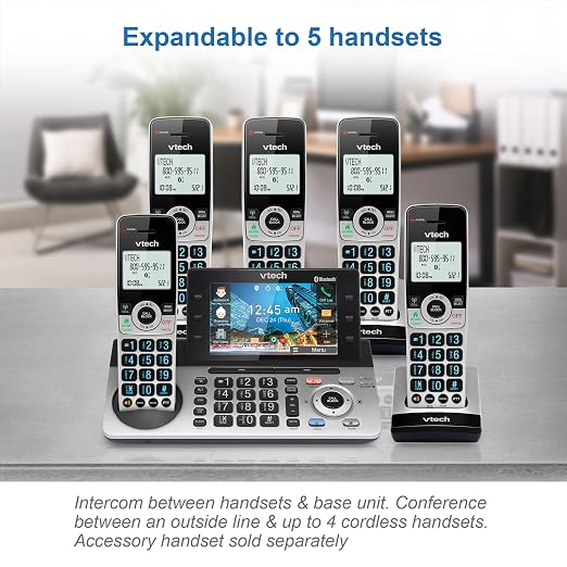 VTech IS8251-3 Business Grade 3-Handset Expandable Cordless Phone for Home Office, 5" Color Display, Programmable Short Cut Keys, Smart Call Blocking, Answering System,Bluetooth Connect to Cell
