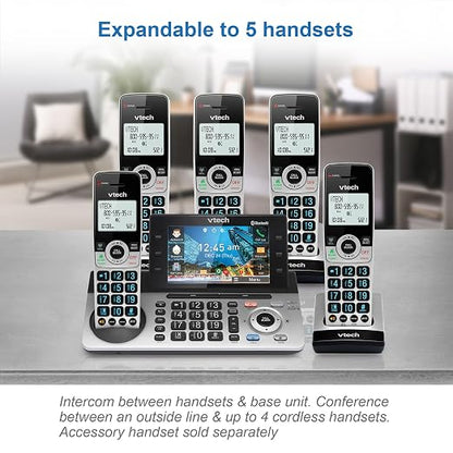 VTech IS8251-3 Business Grade 3-Handset Expandable Cordless Phone for Home Office, 5" Color Display, Programmable Short Cut Keys, Smart Call Blocking, Answering System,Bluetooth Connect to Cell