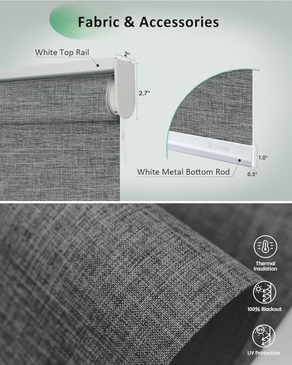 Yoolax Motorized Shades App Control, Blackout Automatic Blinds for Indoor Windows, Electric Roller Shades for Bedroom Living Room Office (Blackout Ashfall Gray, 23" W x 87" H)