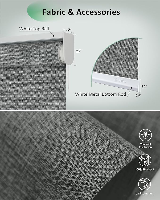 Yoolax Motorized Shades App Control, Blackout Automatic Blinds for Indoor Windows, Electric Roller Shades for Bedroom Living Room Office (Blackout Ashfall Gray, 27" W x 87" H)