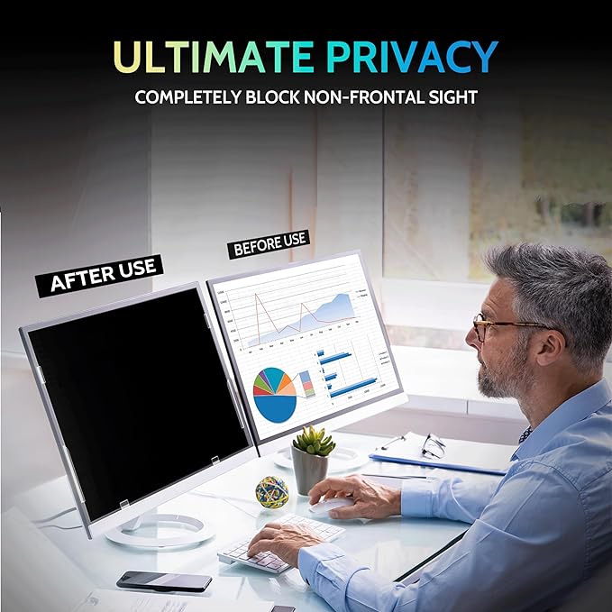 Peslv [2-Pack] 22 Inch Privacy Screen for Computer Monitor 16:10 Aspect Ratio, Eye Protection Anti Blue Light Glare Shield, 22inch Removable Black Blackout Anti Spy Desktop Security Private Filter