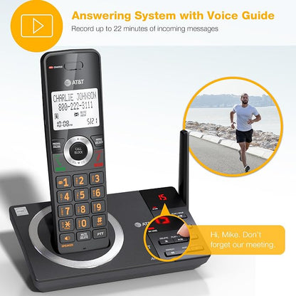 AT&T CL82218 2-Handset DECT 6.0 Cordless Phone, Charcoal Black | Large Display, Big Buttons, Answering Machine, Smart Call Blocker