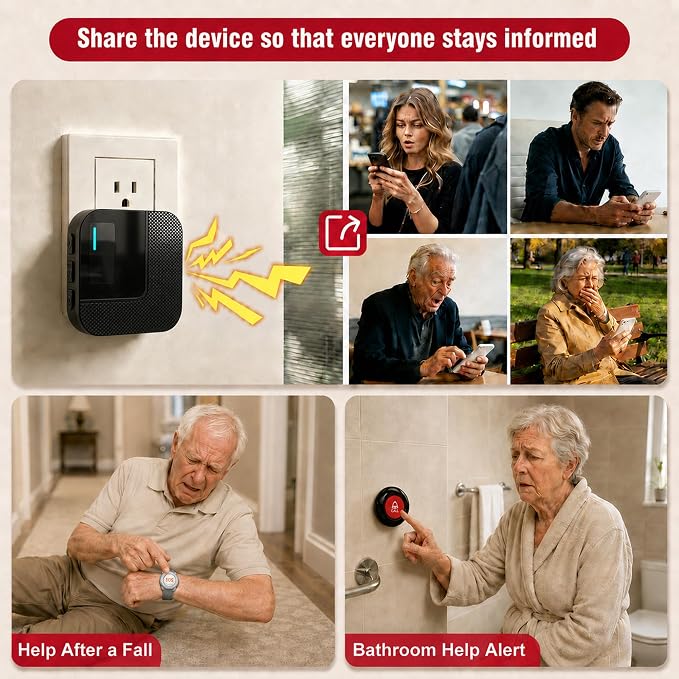 SanJie Wi-Fi Wireless Caregiver Pager Call Button for Elderly at Home - Alert Systems with App Remote Alerts & Device Sharing Suitable for Seniors & Patients and People with Disabilities