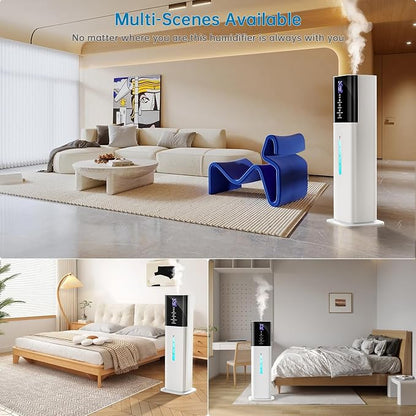 Humidifier Large Room Bedroom, 8L/2.1Gal Top Fill Cool Mist Humidifiers with Humidistat, 3-Speeds, 48H Runtime, Quiet Sleep Mode, Night Light, 12H Timer, 360° Nozzle & Aroma Diffuser for Baby, Plants