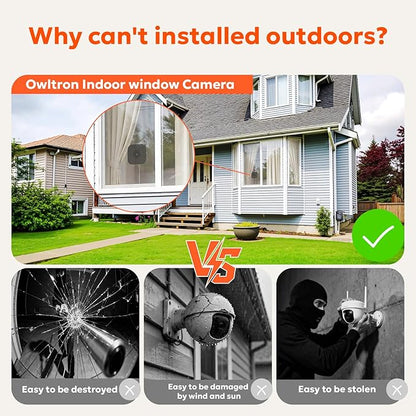 owltron 2K Window Camera, 5G & 2.4GHz WiFi Indoor Cameras for Home Security with Al Color Night Vision, Human/Motion Detection, Real-Time Alerts, Anti-Glare, Easy & Quick Install, 24/7 Recording