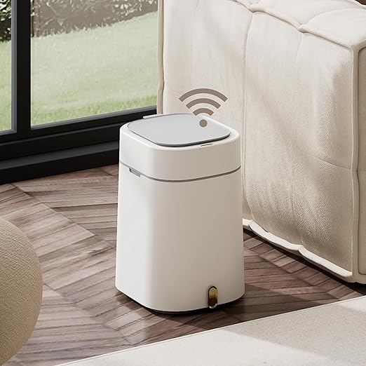 WLIVE 3.2 Gallon / 12 Liter Automatic Bathroom Trash Can, Motion Sensor Bathroom Trash Can with Bag Fixing Ring, Quiet Small Waste Basket for Kitchen, Office, Bedroom, Living Room, White