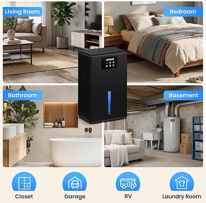 Dehumidifier, 1000 sq.ft Quiet Dehumidifiers for Home Bedroom Bathroom Basement with 95oz Water Tank, Sleep Mode, Auto Shut-Off 7 Colors LED Light, Black