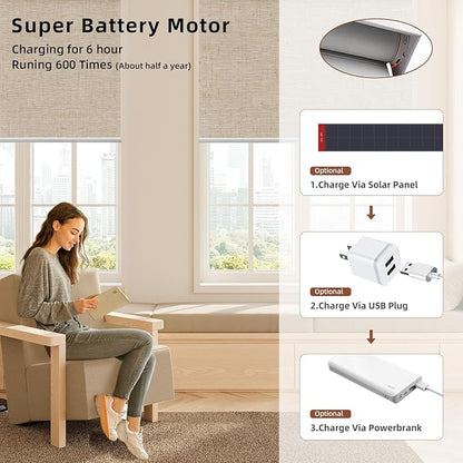 Motorized Blinds Roller Shade with Remote: Canisteo Automatic Smart Blind for Windows 100% Blackout, Electric Blinds Compatible with Alexa/Google Home/Apple Homekit, Customized Size,Linen Caramel