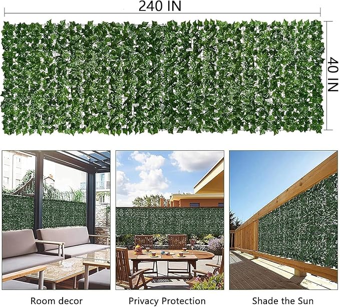 Privacy Fence Screen Artificial Ivy Grass Wall Screen 240x40 in Balcony Fence Privacy Screen Faux Vines Green Backdrop Fake Ivy Wall Panels Hedge Fence for Patio,Garden, Backyard Indoor Outdoor deocr
