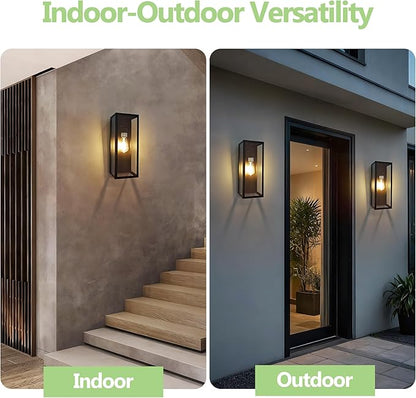 Outdoor Wall Sconce 2 Pack, 15" Outdoor Wall Lights Wall Mount, Matte Black Exterior Lighting Fixtures Anti-Rust Porch Lights with Clear Glass for Front Door, Garage, Entryway