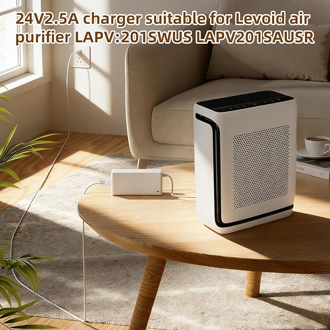 24V AC/DC Adapter Charger Compatible with Levoit Vital 200S LAP-V201S-WUS LAP-V201S-AUSR Smart True HEPA Levoit Air Purifier LAPV201SWUS LAPV201SAUSR Power Supply Cord（White）