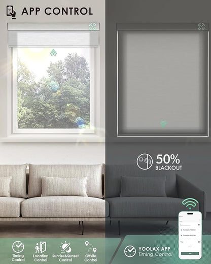 Yoolax Motorized Blinds with Remote, Light Filtering Smart Blinds Work with Alexa, Google, Automatic Roller Shades for Windows, Custom Electric Shades for Living Room Office (Jacquard White)