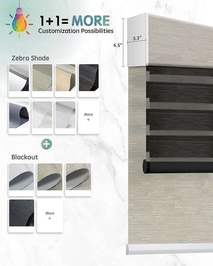 Yoolax Smart Dual Roller Shades, Motorized Blinds with Remote Smart Zebra Shades Compatible with Alexa, Blackout & Light Filtering Automatic Blinds for Windows (Zebra Customize)