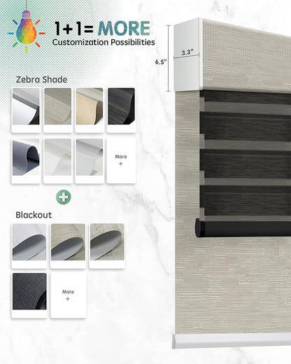 Yoolax Smart Dual Roller Shades, Motorized Blinds with Remote Smart Zebra Shades Compatible with Alexa, Blackout & Light Filtering Automatic Blinds for Windows (Zebra Customize)
