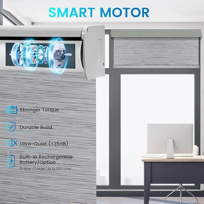 Motorized 100% Blackout Roller Shades – Custom Smart Blinds with Remote Control, Rechargeable Battery or Plug-in Motor, Tuya WiFi Optional, Home & Office Automatic Window Shades (Cement Gray/CH9429)