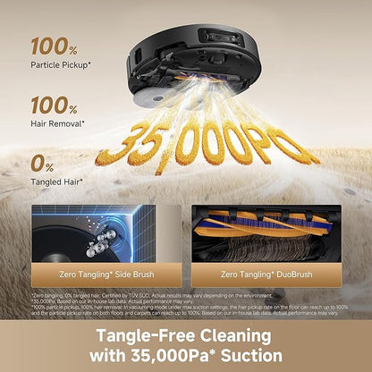 DREAME L60 Ultra Robot Vacuum and Mop, 35,000Pa Suction, Detangling Brush, AI-Enhanced 3D ToF Vision, 100℃ Mop Self-Cleaning, 280+ Object Types, Extendable Side Brush and Mop, Black