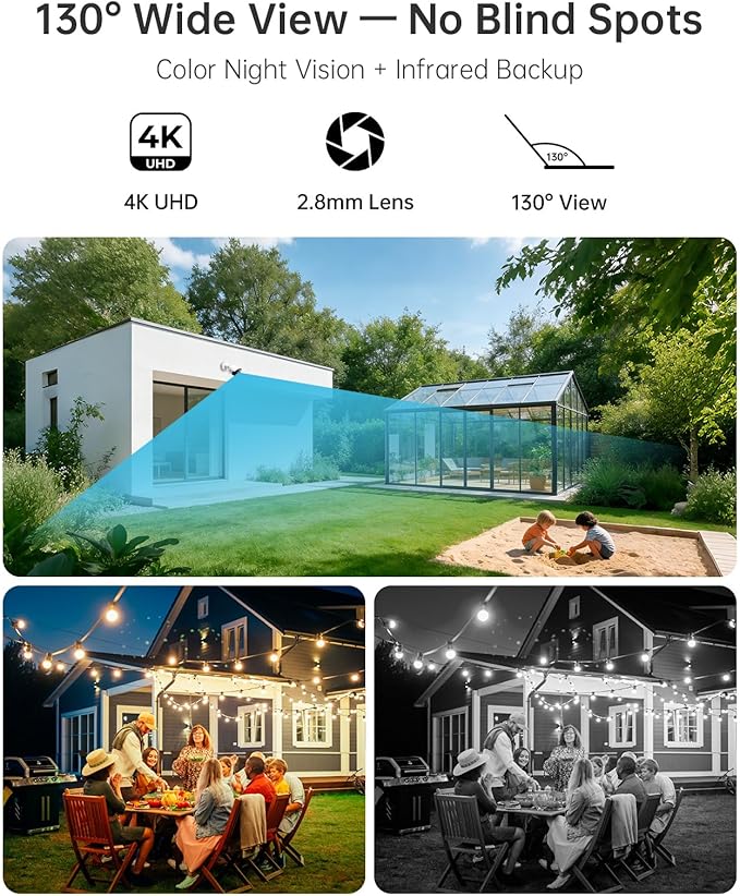 4K PoE Wired Security Camera System with NVR, 4× 8MP Outdoor Cameras, 24/7 Local Recording, No Monthly Fees, AI Human & Vehicle Detection, 2TB HDD Included, IP67, for Home & Small Business