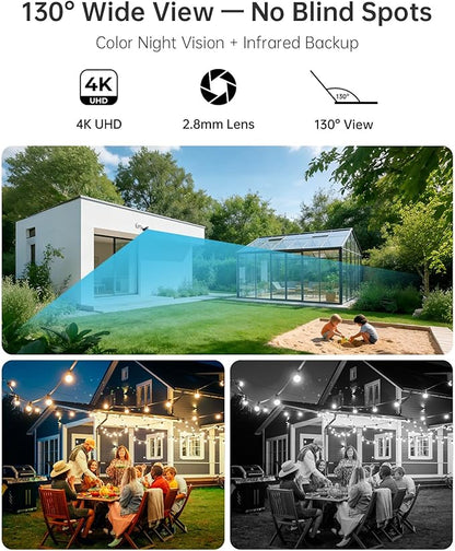 4K PoE Wired Security Camera System with NVR, 4× 8MP Outdoor Cameras, 24/7 Local Recording, No Monthly Fees, AI Human & Vehicle Detection, 2TB HDD Included, IP67, for Home & Small Business