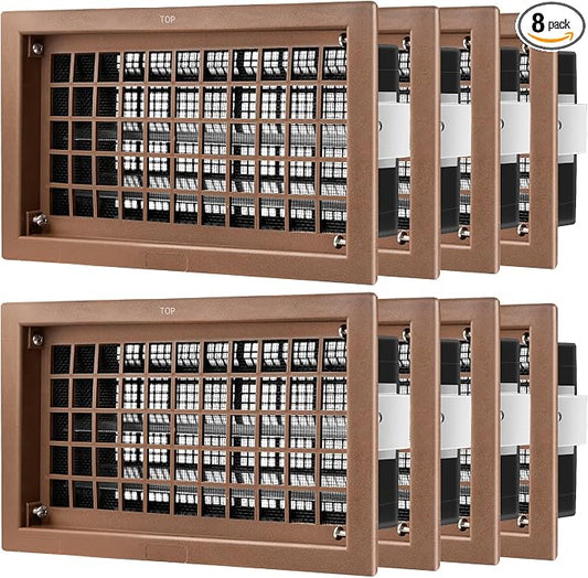 Crawl Space Foundation Vent Cover Automatic 8x16 Inch, Brown 8 Pack | Auto Open/Close at 40°F-70°F, Freeze Protection & Energy Saving, DIY Replacement for House, Mobile Home & Skirting, Plastic